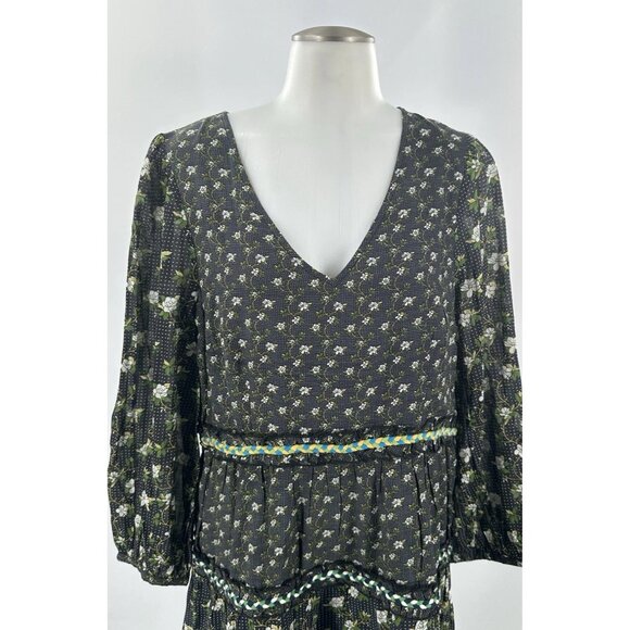 NWT Anthropologie Dress Maxi Cottage Core Green Floral Long Sleeve Tiers Ruffles - Picture 2 of 5